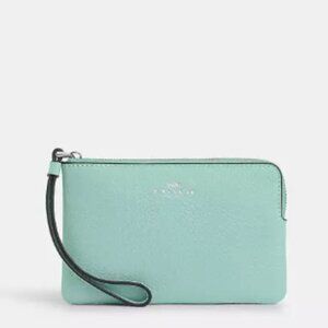 EUC - Coach Corner Zip Wristlet in Light Blue/Green